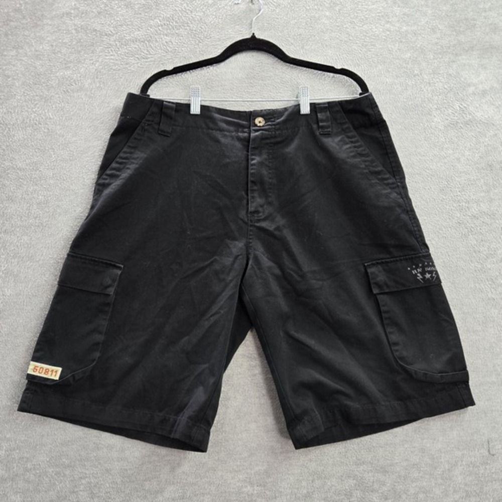 VINTAGE Anchor Blue‎ Men Shorts 34 Black Cargo Patch Logo 11" Skater Y2K